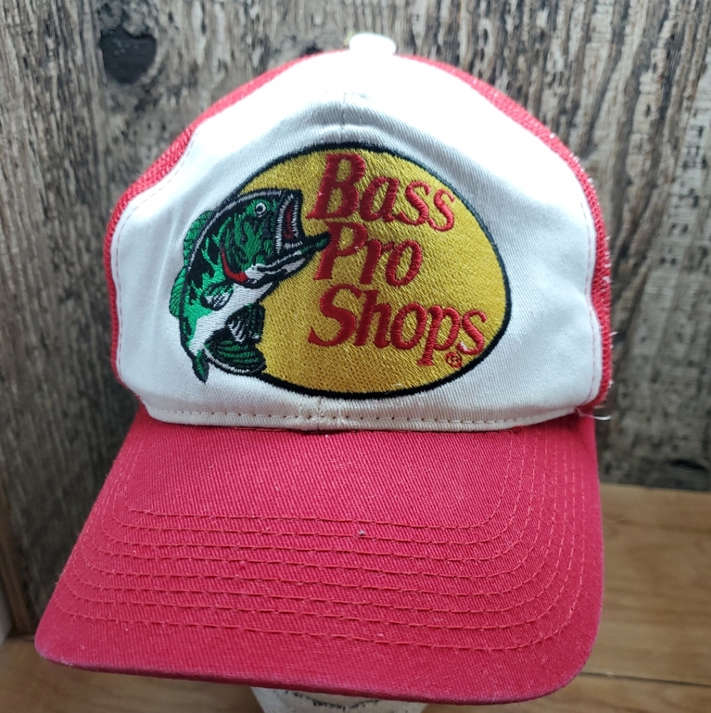 Bass Pro Shops Hat Cap Meshback Snapback  Embroidered One Size Red & White